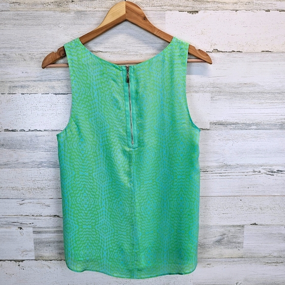 Ellie Kai Womens 100% Silk Sleeveless Tank Blouse Sz 6 Kelly Green Abstract Chic - Picture 7 of 12